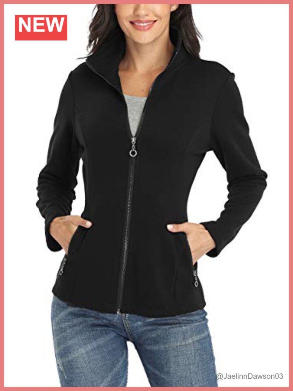 Women's Full Zip Stand Collar Cotton Slim Fit Casual Jacket with Pockets